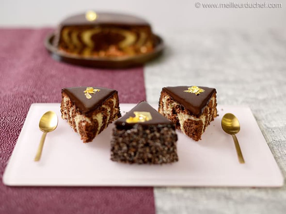 Gâteau au yaourt et chocolat dans un moule à manqué