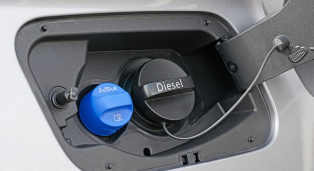Remplissage du réservoir AdBlue d'une voiture diesel pour réduire les émissions polluantes