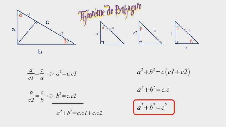 Illustration du théorème de Pythagore avec un triangle rectangle et ses calculs
